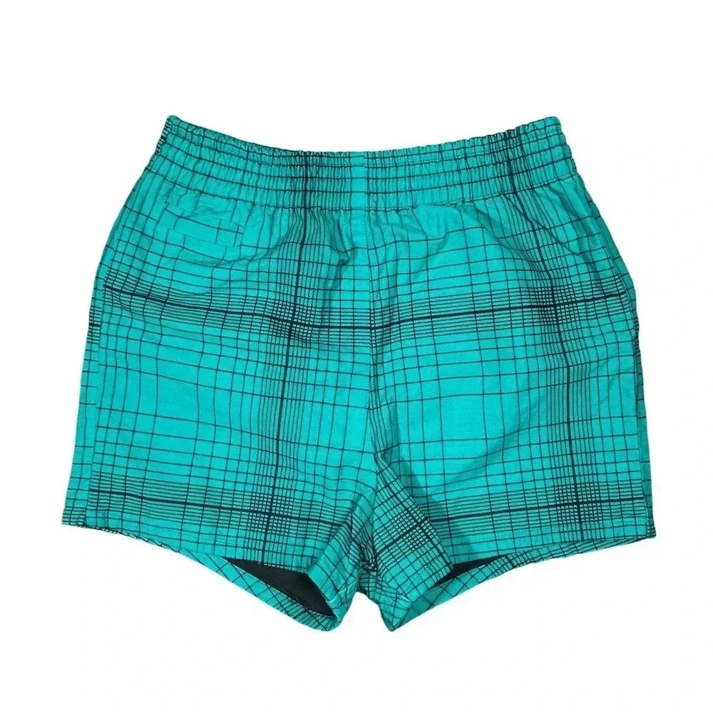 Vintage 60s 70s Gantner Wikies Check  Green Cotton USA Made Swim Trunks Mens 34